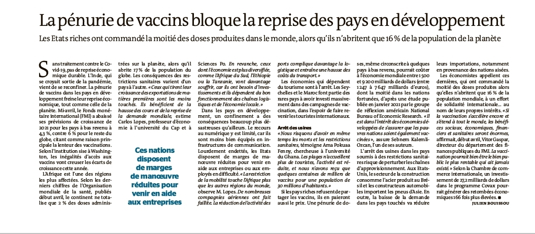 La pénurie de vaccins bloque la reprise dans les pays en développement